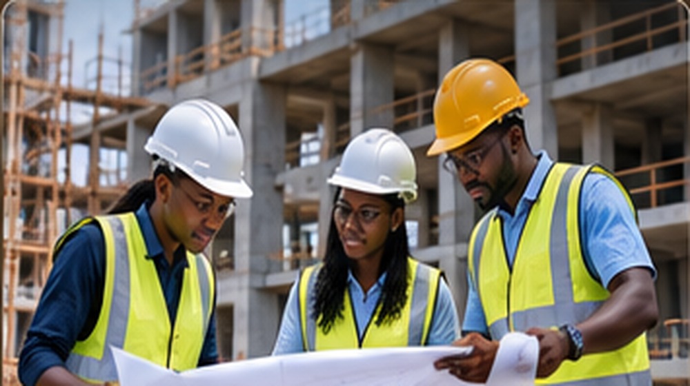 Engineers analysing a concrete building project